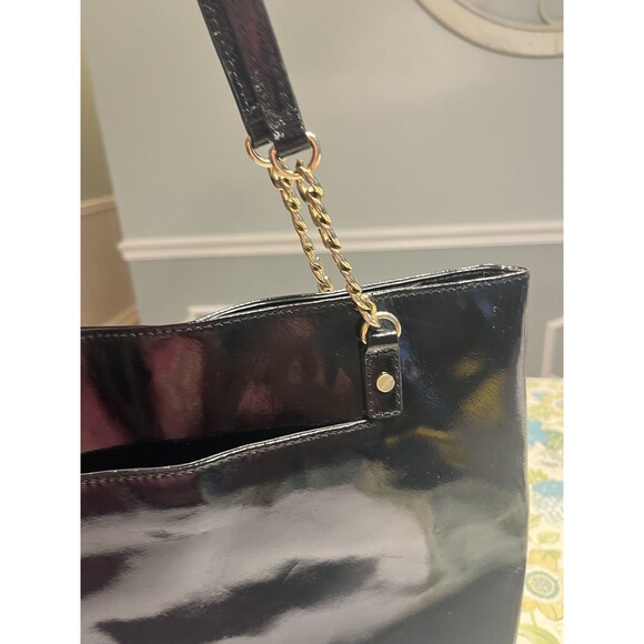 Michael Kors Jet Set Shiny Black Patent Leather Chain Tote Purse Handbag - Picture 4 of 12